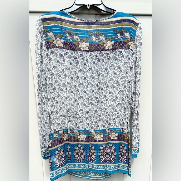 💥LAST CALL💥LUCKY BRAND Boho Purple Blue Peasant Semi-Sheer Tunic Top Sz L Blouse - Picture 5 of 9